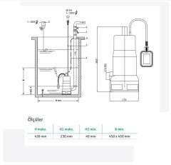 Wilo Waste 14.9 Az Kirli Su Drenaj Dalgıç Pompa 10 Mt. Kablolu Flatörlü 9 mss 13 m³/h 220 Volt
