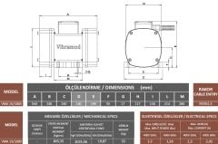 Vibramod VMA 15/2000 Vibrasyon Motoru Trifaze (380V) 1500 Devir 2047,25 Kgf 1.20 Kw
