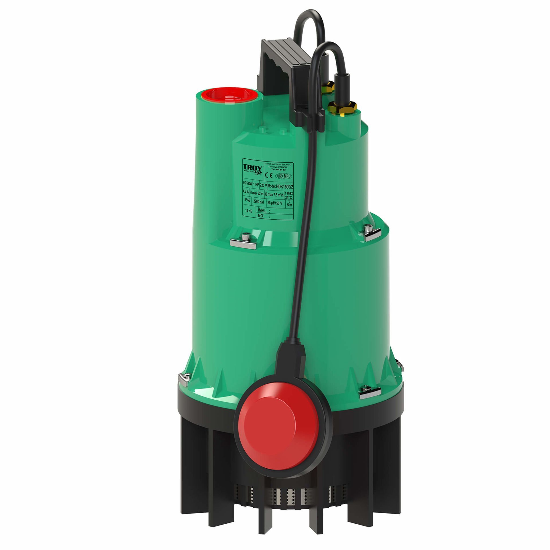 Troy HDK 1500/2 Temiz Su Dalgıç Pompa Monofaze (220V)  750 Watt