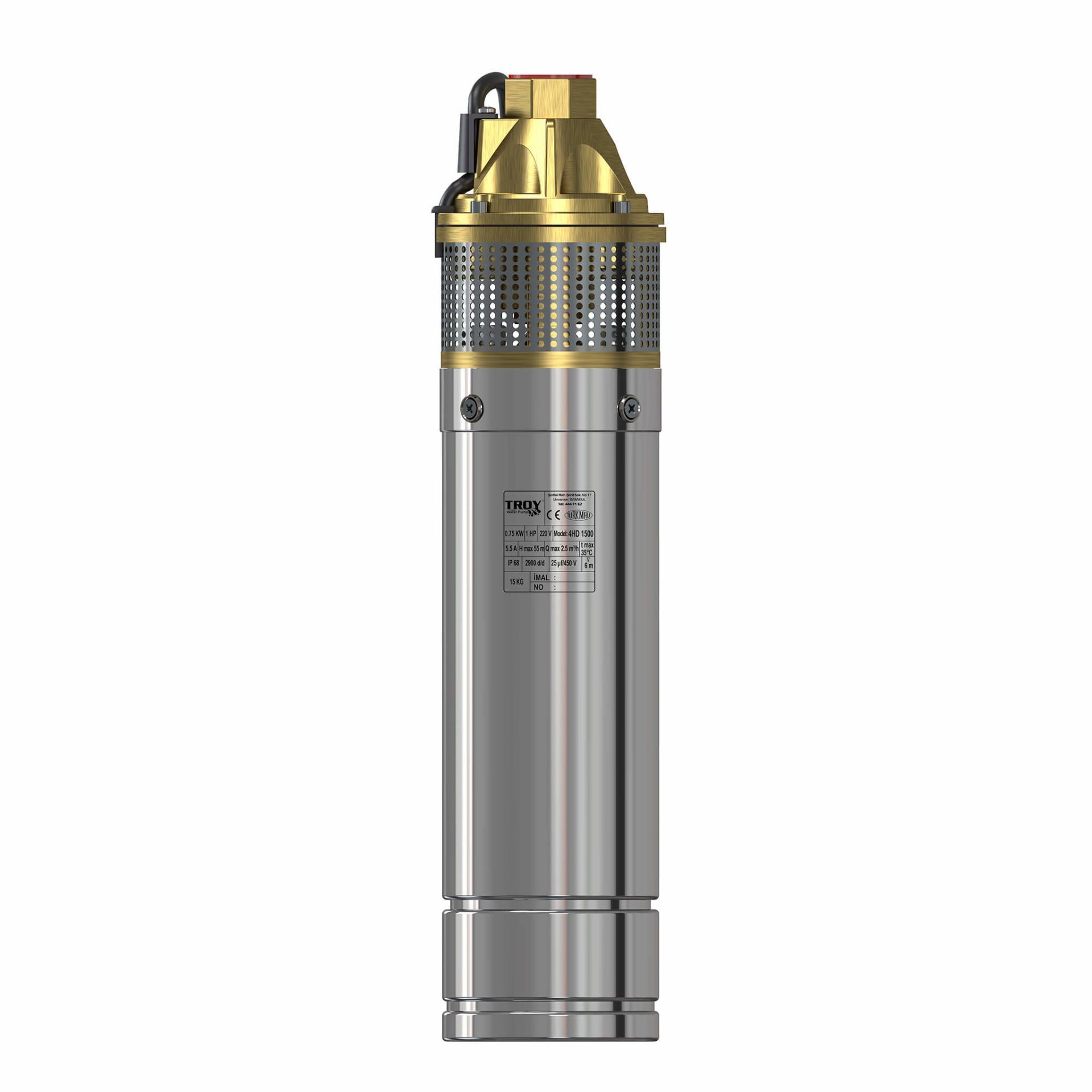 Troy 4HD 3100 4 inch Paslanmaz Dalgıç Pompa Monofaze (220V) 750 Watt