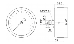 Pakkens 0-400 Bar 100 mm Arkadan Bağlantılı Kuru Manometre G 1/4 inç