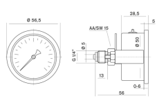 Pakkens 0-40 Bar 50 mm Arkadan Bağlantılı Panotipli Gliserinli Manometre G 1/4 inç