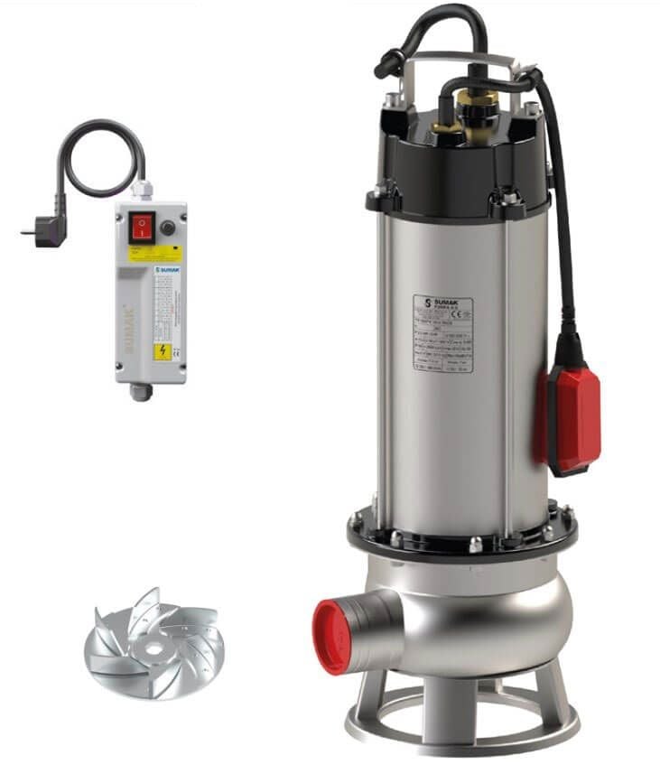 Sumak SDFV 30/2 İNOX Komple Paslanmaz Vortex Çarklı Foseptik Dalgıç Pompa 220 Volt 3 Hp 16.5 Mss