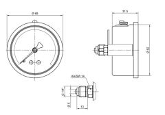 Pakkens 0-315 Bar 63 mm Arkadan Bağlantılı Panotipi Gliserinli Manometre G 1/4 inç