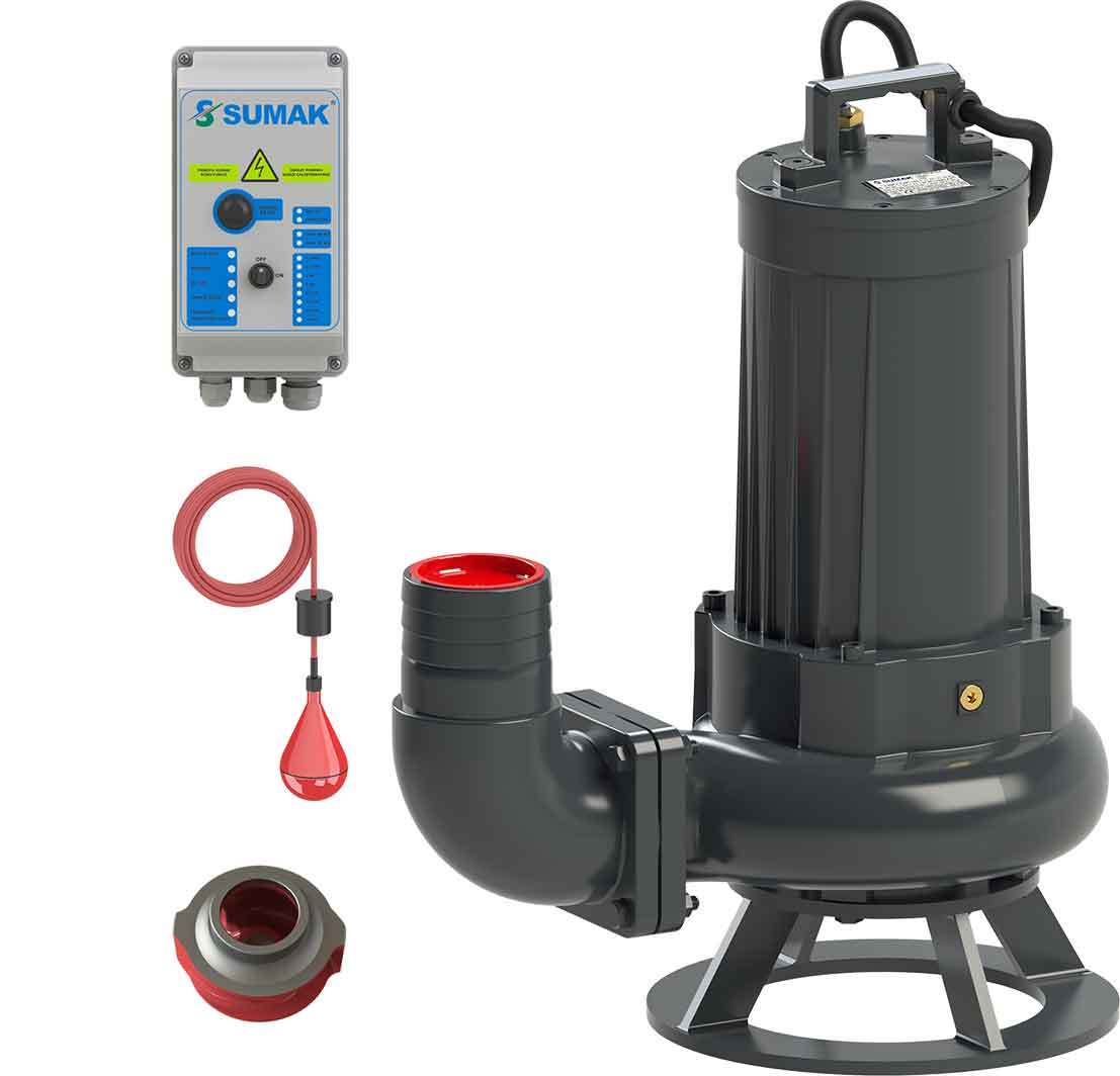 Sumak SDTK 75/4 Foseptik Dalgıç Pompa Trifaze (380V) 7.5HP (Flatörlü, Panolu, 10 m. Kablolu)