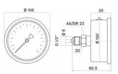 Pakkens 0-10 Bar 100 mm Arkadan Bağlantılı Panotipi Gliserinli Manometre G 1/2 inç
