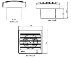 Otomatik Panjurlu Tuvalet ve Banyo Fanı / Aspiratörü 160 m³/h - Aircol 120 OP