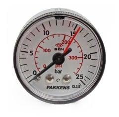 Pakkens 0-25 Bar 40 mm Arkadan Bağlantılı Kuru Manometre G 1/8 inç