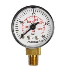 Pakkens 0-40 Bar 40 mm Alttan Bağlantılı Kuru Manometre G 1/8 inç
