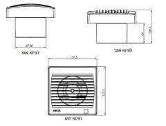 Aircol 100lük Panjurlu Tuvalet, Wc ve Banyo Fanı / Aspiratörü 100 m³/h - Aircol 100 MP