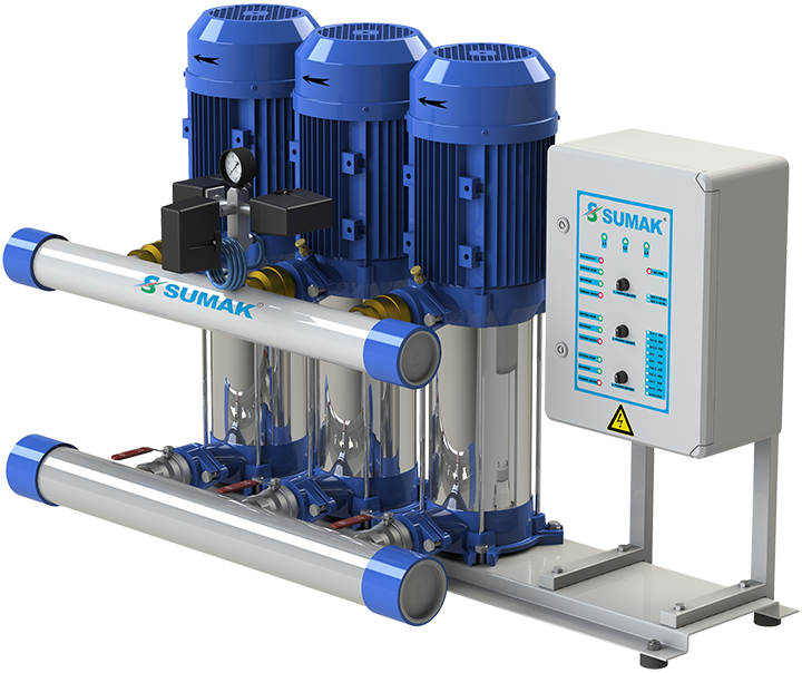 Sumak SHT16 C 550/4 Düşey Milli Kademeli Üç Pompalı Hidrofor 14 KAT 57 DAİRE