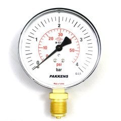 Pakkens Çap 50 0/4 Bar Kuru Tip Basınç Ölçer, Manometre, Basınç Göstergesi 1/4 inch