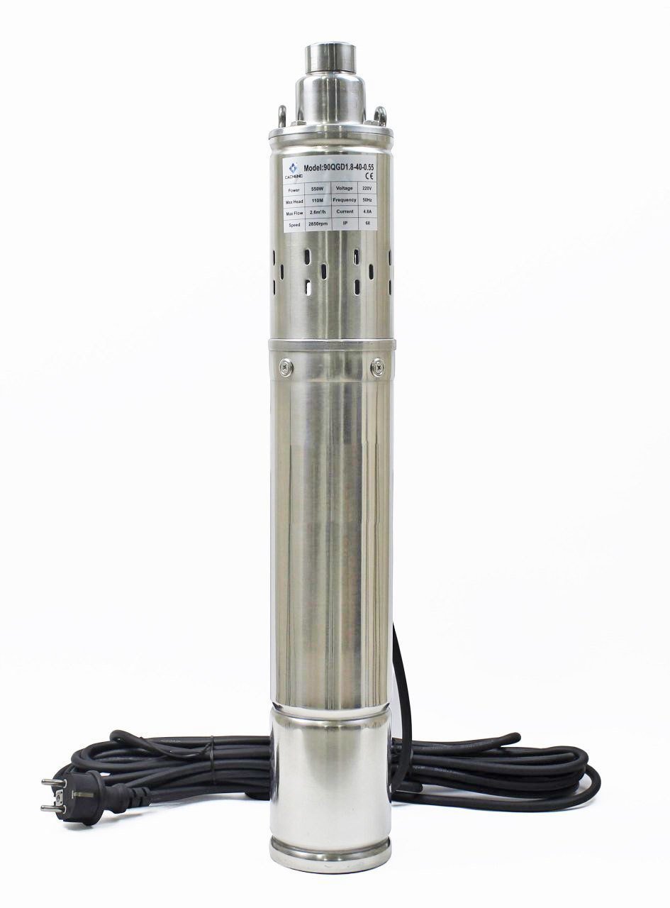 3.5 inch 90 mm Dış Çap Derin Kuyu Dalgıç Pompa 10 Metre Kablolu 550 Watt 110 mss 2.6 m³/h