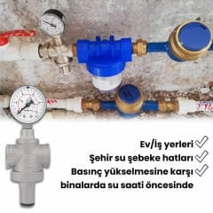 Pakkens 1'' Basınç Düşürücü, Basınç Regülatörü Manometreli 25 Bar