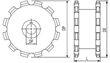 374 SİLİNDİR KULAKLI YARASA BANT DİŞLİLERİ (TEK PARÇA)/DRIVE SPROCKETS FOR FLEX CHAINS