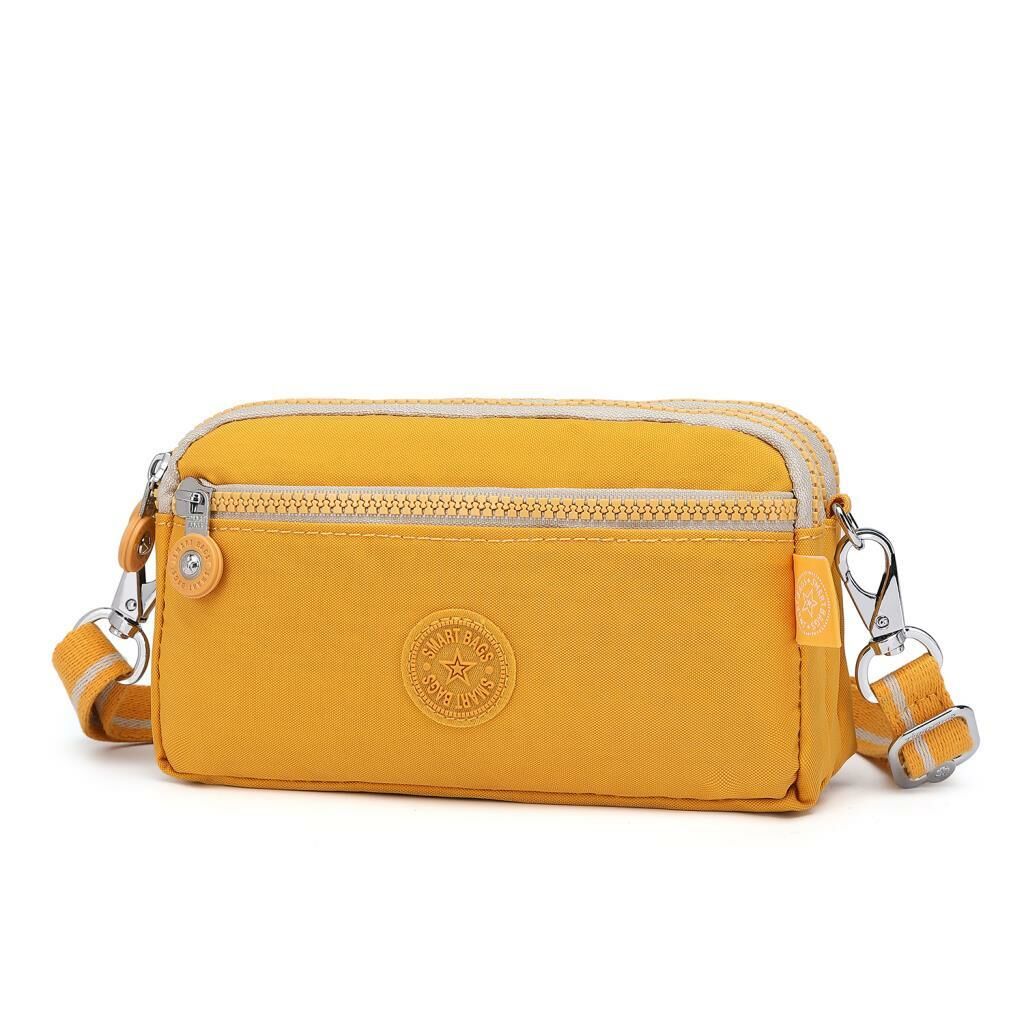 Smart Bags Mini Boy Postacı Çantası ve Cüzdanı Krinkıl Kumaş 1112 Hardal