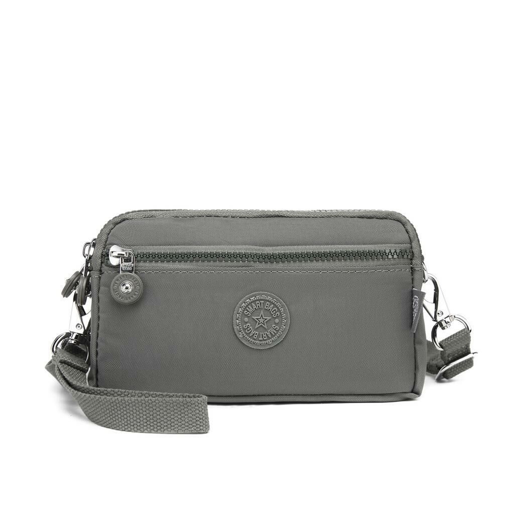 Smart Bags Mini Boy Postacı Çantası ve Cüzdanı Krinkıl Kumaş 1112 Koyu Gri