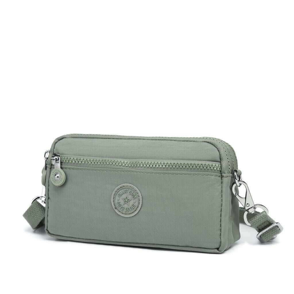 Smart Bags Mini Boy Postacı Çantası ve Cüzdanı Krinkıl Kumaş 1112 Yeşil