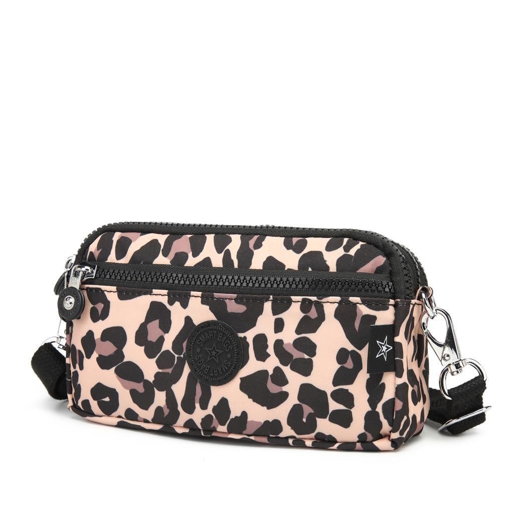 Smart Bags Mini Boy Postacı Çantası ve Cüzdanı Krinkıl Kumaş 1112 Leopar