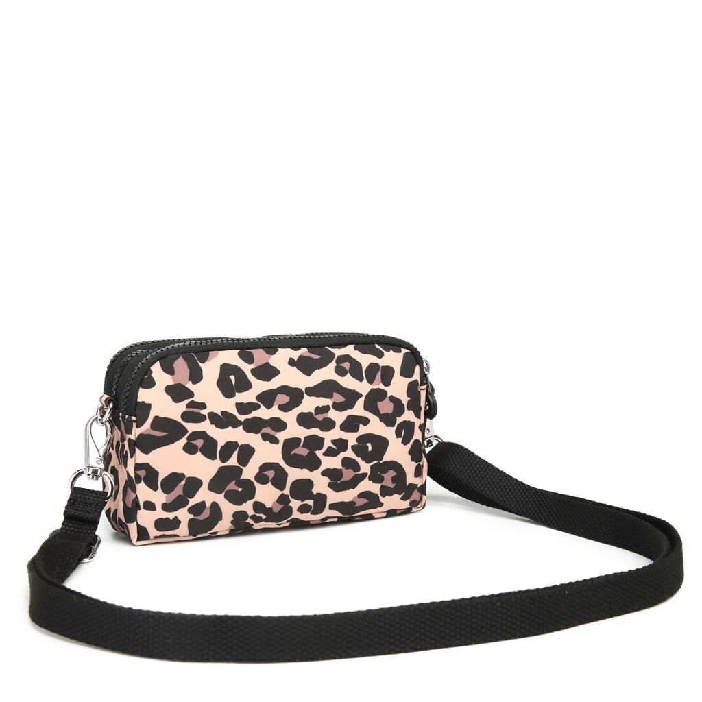 Smart Bags Mini Boy Postacı Çantası ve Cüzdanı Krinkıl Kumaş 1112 Leopar
