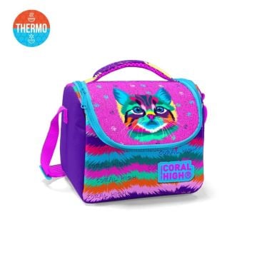 Coral High Thermo Beslenme Çantası Mor Pembe Kedi Desenli 11859