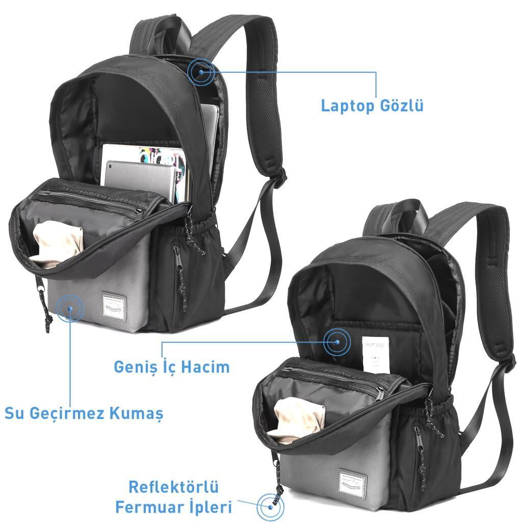 Smart Bags Sırt Çantası Okul Boyu Kalem Kutusu Hediyeli 3155 Koyu Gri