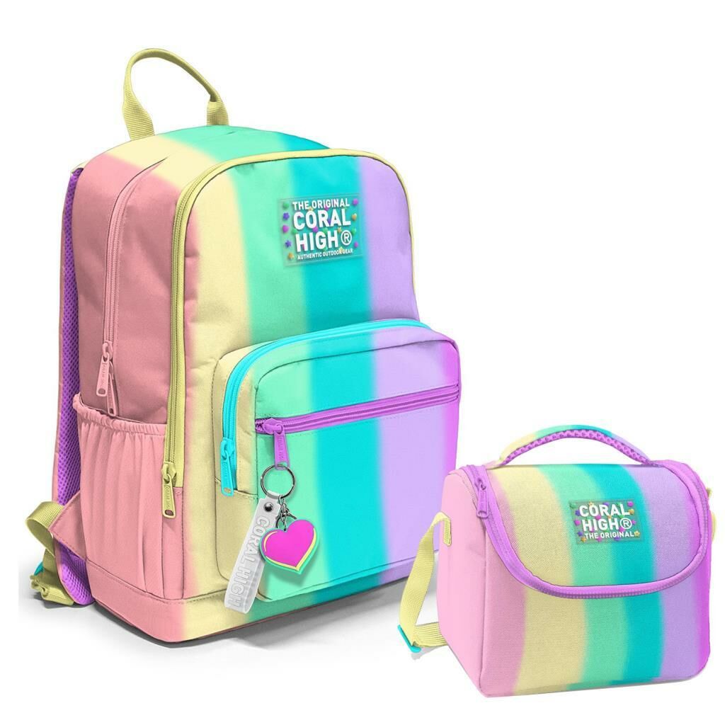 Coral High 2li Set Çizgili Desenli Okul Çantası Beslenme 23630
