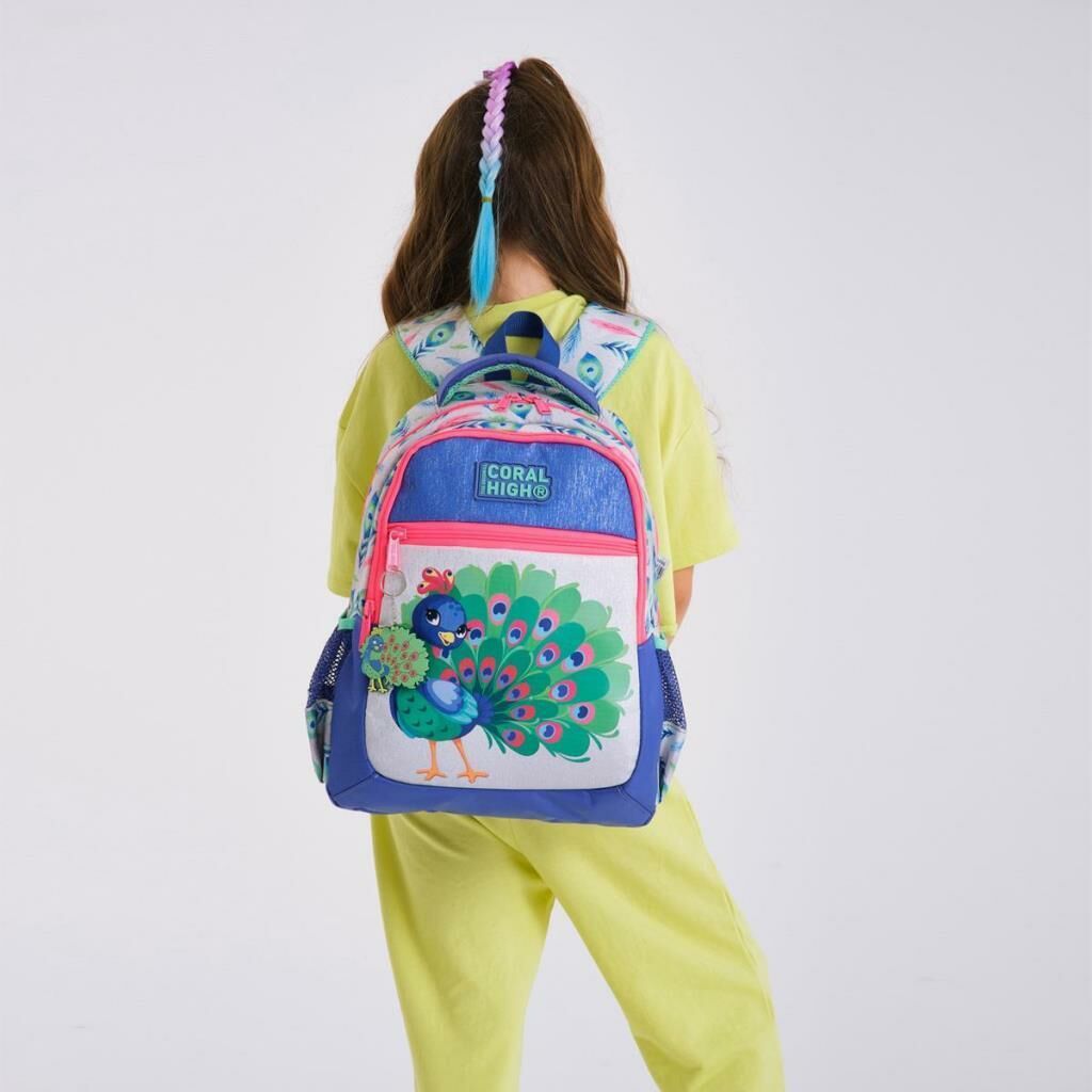 Coral High 2li Set Tavuskuşu Desenli Okul Çantası Beslenme 23488
