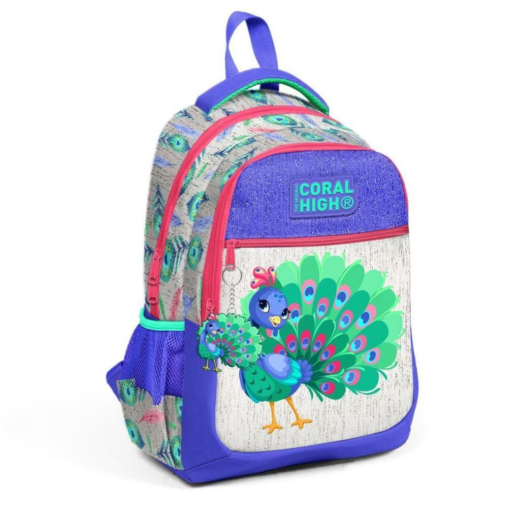 Coral High 2li Set Tavuskuşu Desenli Okul Çantası Beslenme 23488