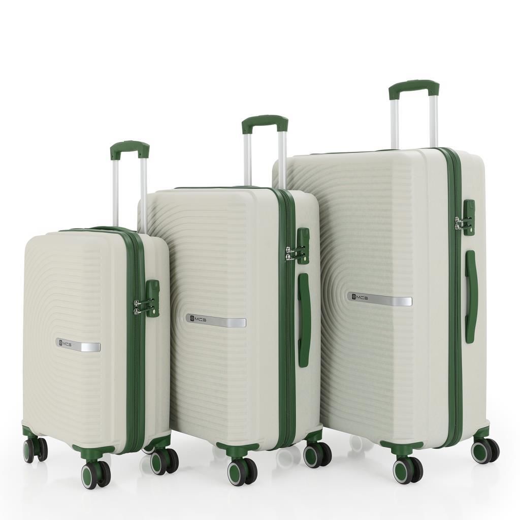 MÇS 3lü Set Kırılmaz Silikon Seyahat Valizi Bavulu V374 Kemik/Haki
