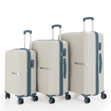 MÇS 3lü Set Kırılmaz Silikon Seyahat Valizi Bavulu V374 Kemik/Sky Blue