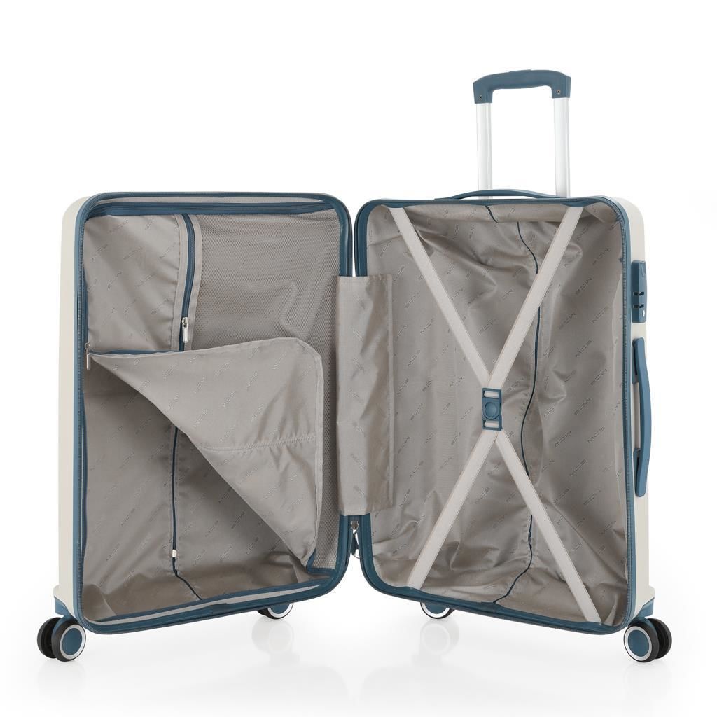 MÇS 3lü Set Kırılmaz Silikon Seyahat Valizi Bavulu V374 Kemik/Sky Blue