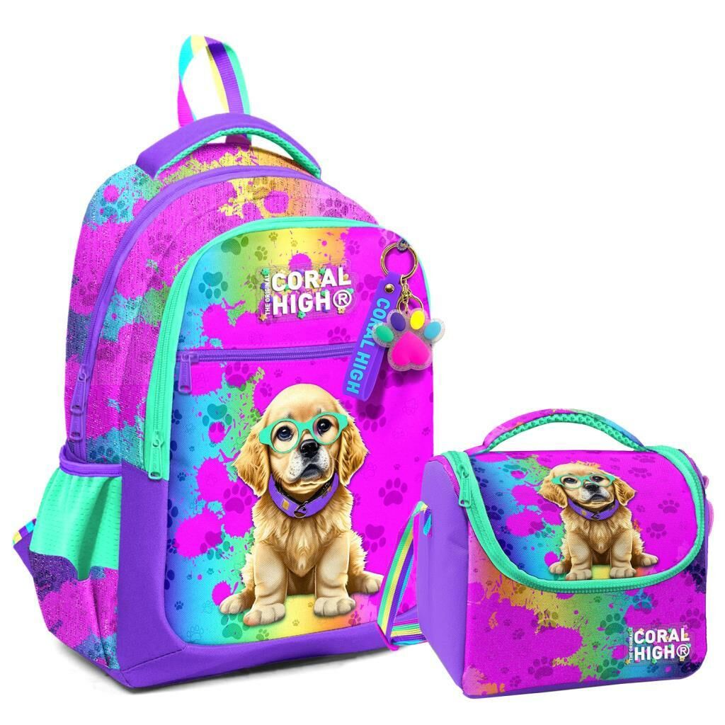 Coral High 2li Set Köpek Desenli Okul Çantası Beslenme 23649