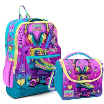 Coral High 2li Set Kulaklık Desenli Okul Çantası Beslenme 23754