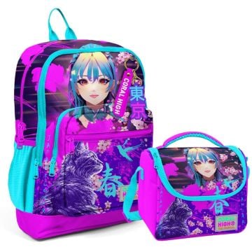 Coral High 2li Set Kedili Kız Desenli Okul Çantası Beslenme 23753