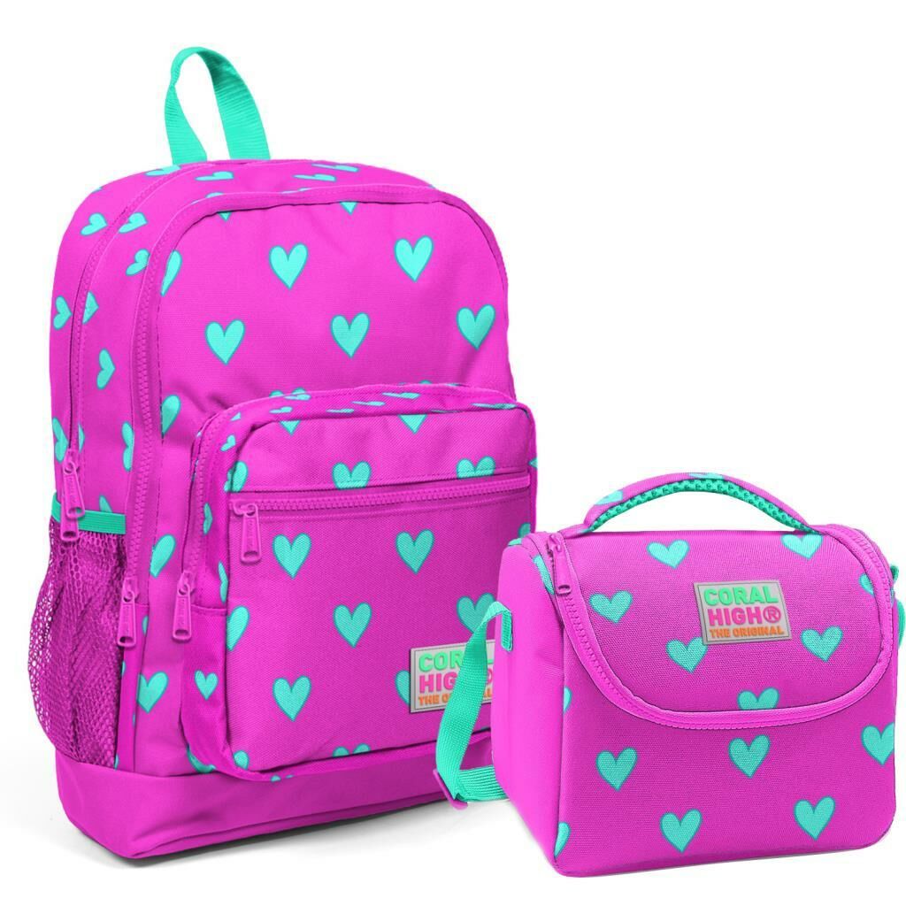 Coral High 2li Set Kalp Desenli Okul Çantası Beslenme 23113