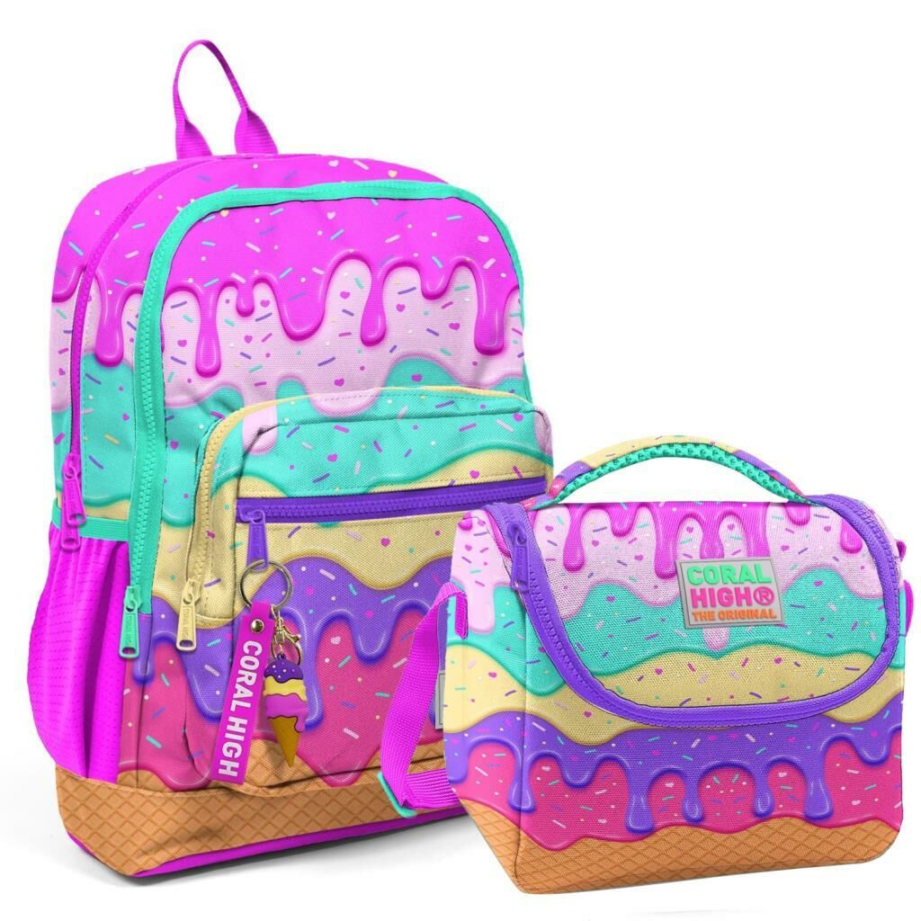 Coral High 2li Set Dondurma Desenli Okul Çantası Beslenme 23731