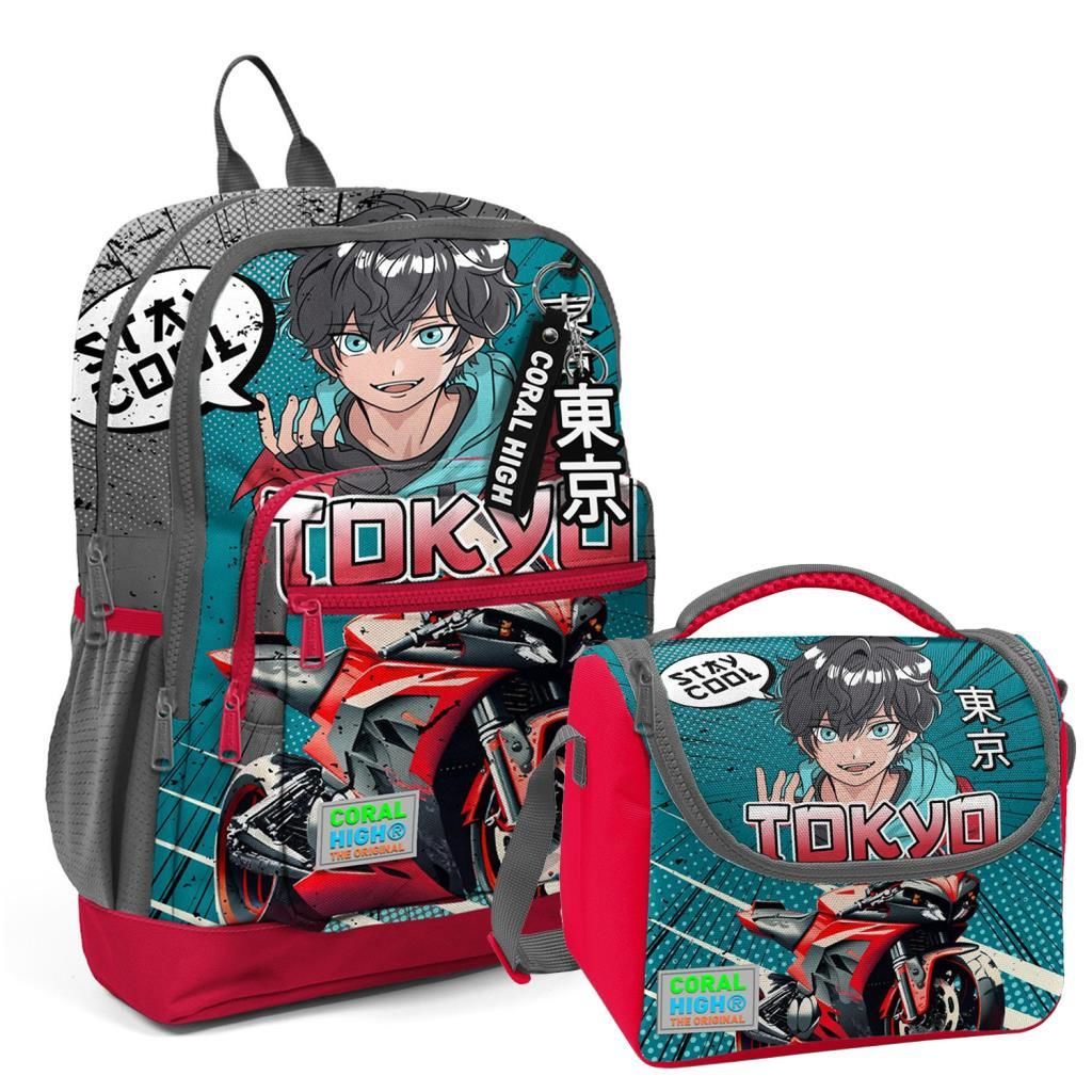 Coral High 2li Set Motor Desenli Okul Çantası Beslenme 23764
