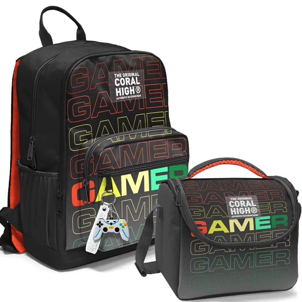 Coral High 2li Set Gamer Desenli Okul Çantası Beslenme 23640