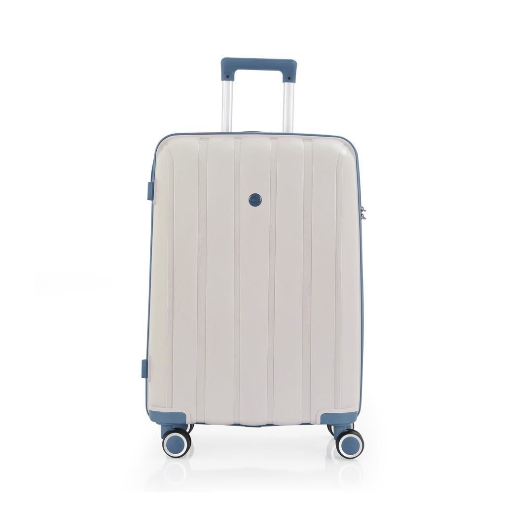 MÇS Orta Boy Kırılmaz Silikon Seyahat Valizi Bavulu V305 Kemik/SkyBlue