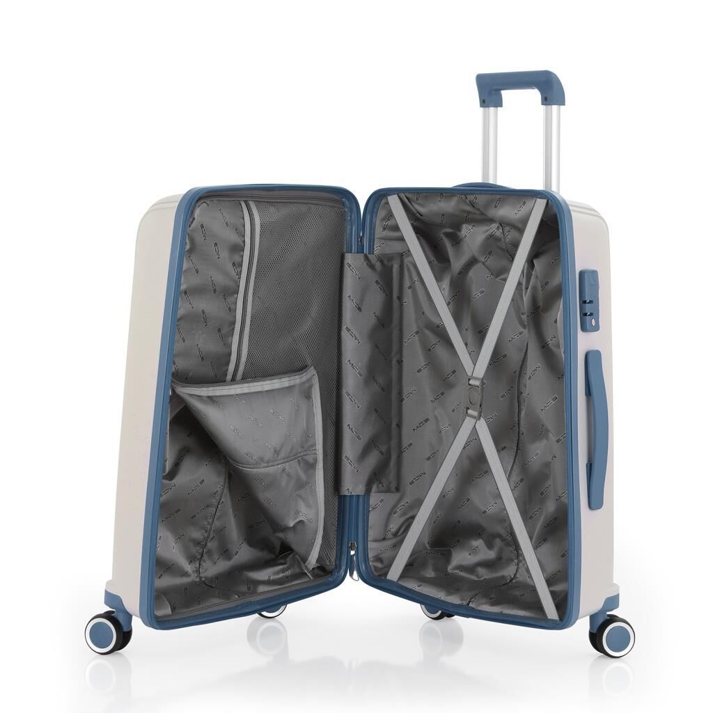 MÇS Büyük Boy Kırılmaz Silikon Seyahat Valizi Bavulu V305 Kemik/SkyBlue