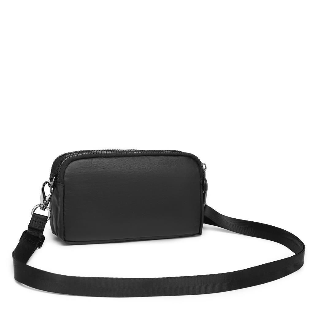 Metalik Kumaş Smart Bags Mini Boy Postacı Çantası ve Cüzdanı 1112 Siyah