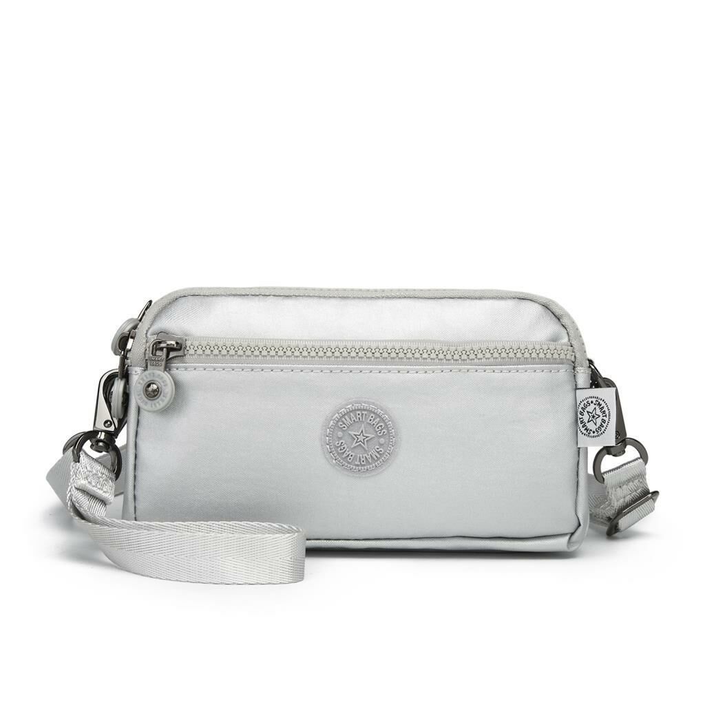 Metalik Kumaş Smart Bags Mini Boy Postacı Çantası ve Cüzdanı 1112 Platin
