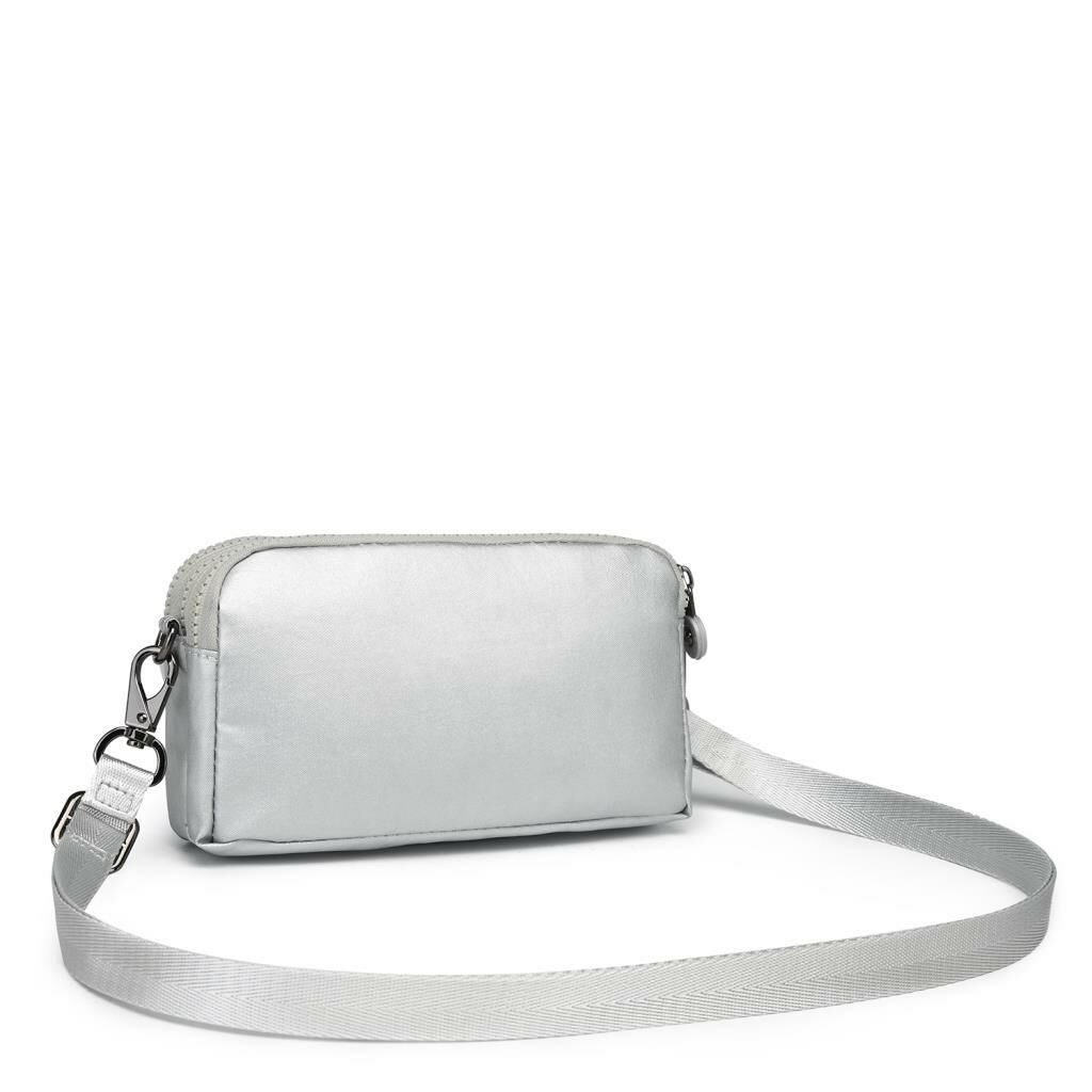 Metalik Kumaş Smart Bags Mini Boy Postacı Çantası ve Cüzdanı 1112 Platin