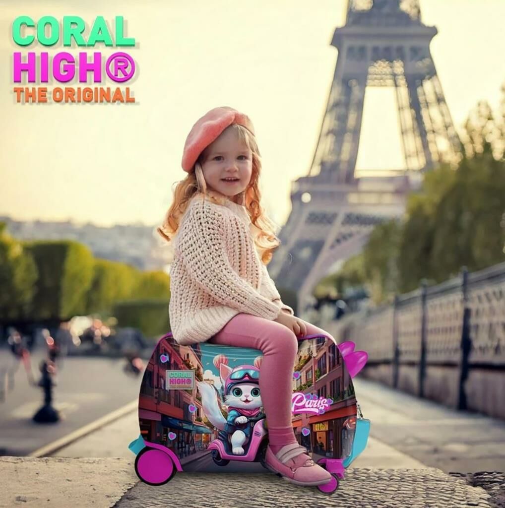 Coral High Minik Boy Otur-Çek Çocuk Valizi Kedi Desenli 16358