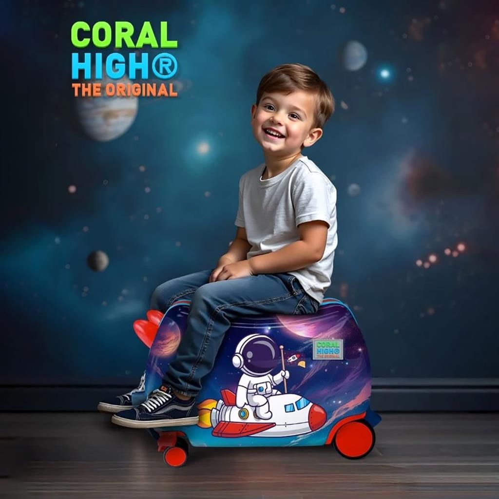 Coral High Minik Boy Otur-Çek Çocuk Valizi Astronot Desenli 16364