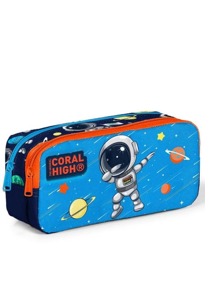 Coral High Kalem Kutusu Kalemlik Mavi Astronot Desenli 12058