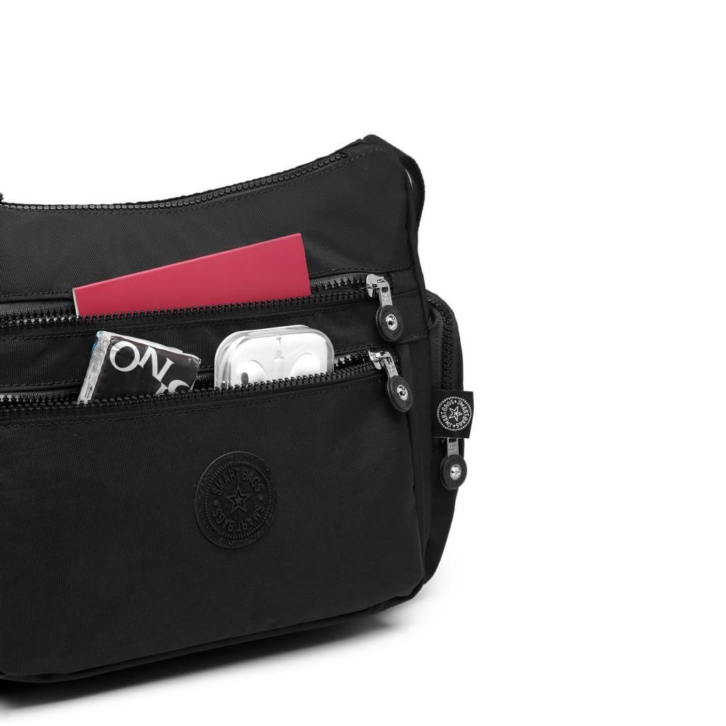 1115 Krinkıl Kumaş Bayan Omuz Çantası Smart Bags Siyah
