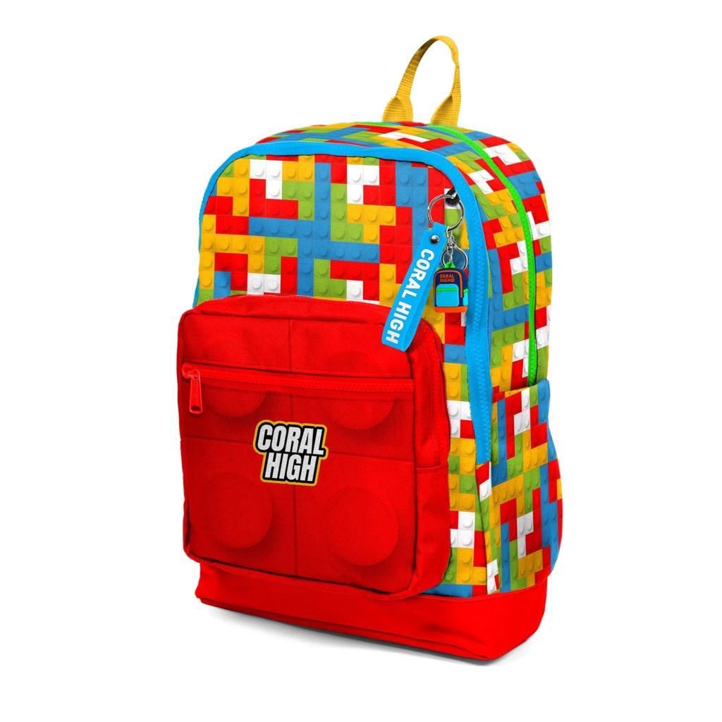Coral High Büyük Boy Okul Sırt Çantası Blok Desenli 23775