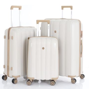 MÇS 3lü Set Kırılmaz Silikon Seyahat Valizi Bavulu V305 Kemik Şampanya